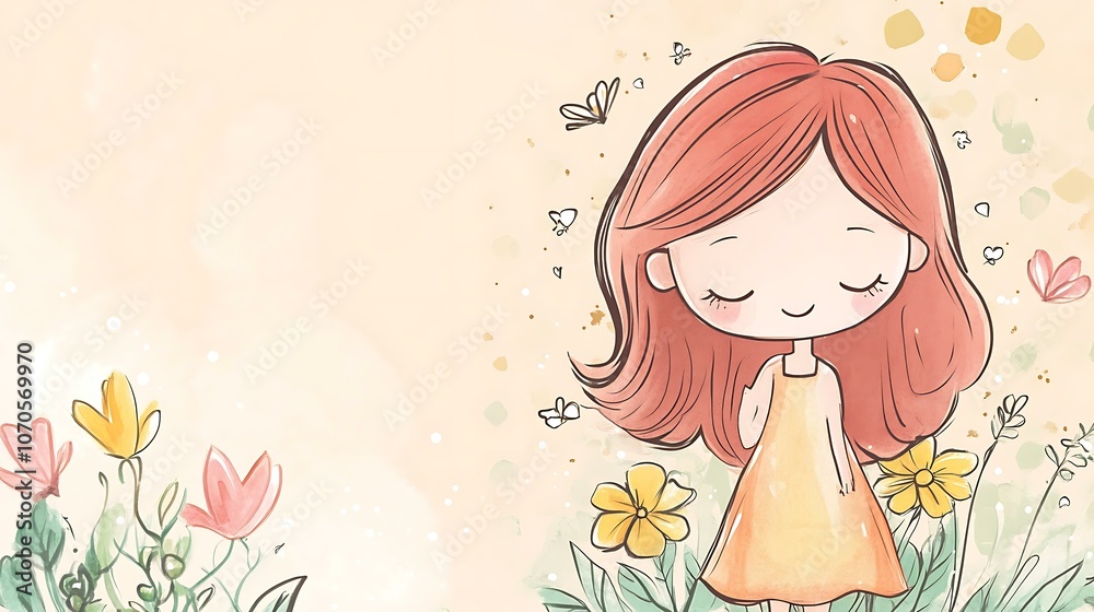 Pastel Chibi Girl in Flower Field Illustration Pastel Chibi Girl in Flower Field Illustration