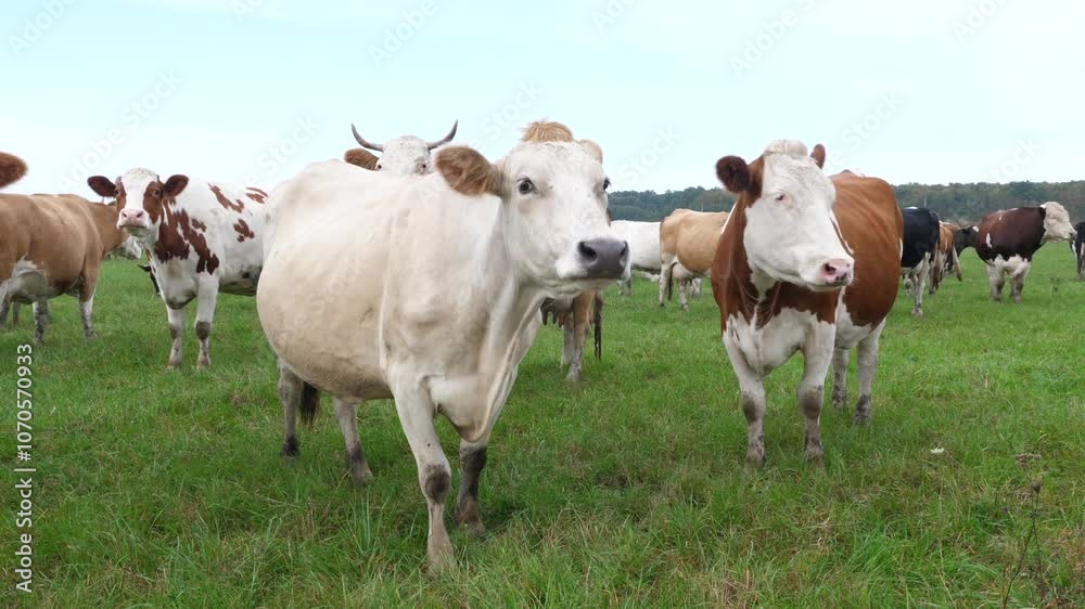 Cows graze in the pasture. Agriculture. Cattle breeding. Cows graze in the pasture. Agriculture. Cattle breeding.