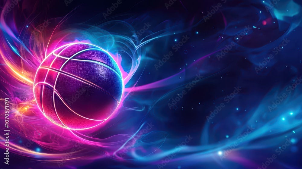 Dynamic basketball glows in a colorful cosmic background capturing the essence of sports energy Dynamic basketball glows in a colorful cosmic background capturing the essence of sports energy