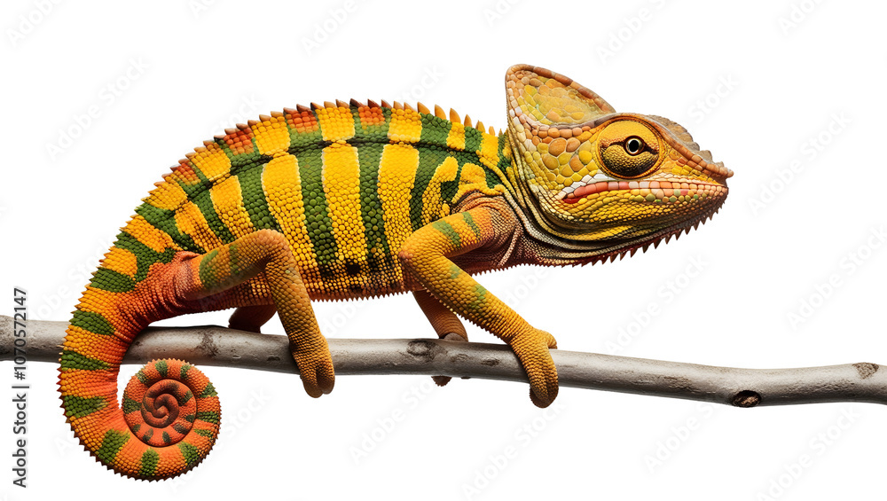 Naklejka premium Vibrant Chameleon with Patterned Scales on Branch