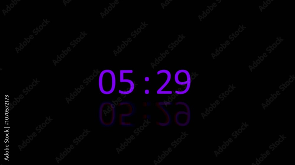 Countdown analog stopwatch digital clock of 0 second to10 minutes minutes and black background with purple color. Countdown analog stopwatch digital clock of 0 second to10 minutes minutes and black background with purple color.