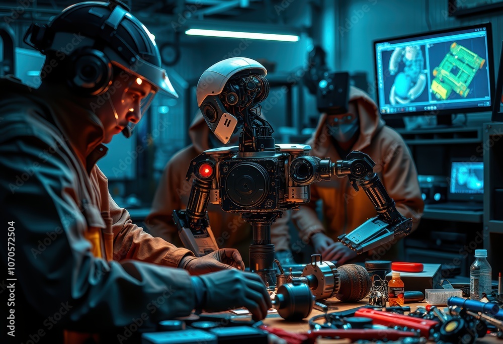 Robotic assembly action high-tech lab engineering process industrial environment close-up view innovation concept Robotic assembly action high-tech lab engineering process industrial environment close-up view innovation concept