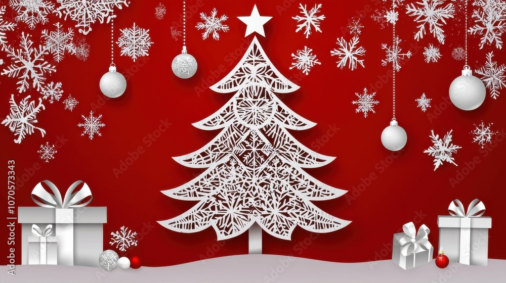 Create a festive paper cut christmas tree with beautiful ornaments and presents for your holiday decor Create a festive paper cut christmas tree with beautiful ornaments and presents for your holiday decor