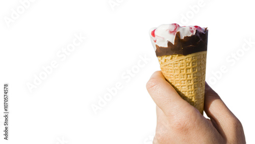 Ice cream in hand on transparent png background.