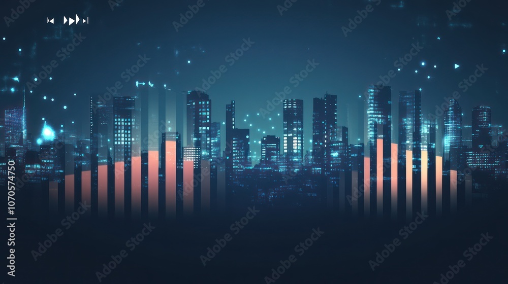 Fototapeta premium Cityscape with Financial Chart