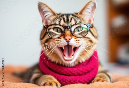 Playful Cat Wears Glasses and Sweater in Adorable Photo