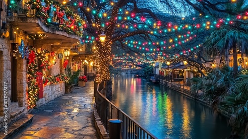 Riverwalk holiday reflection San Antonio