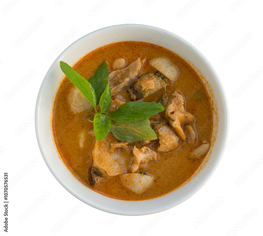 Spicy chicken curry isolated on white background, Hot thai red curry Spicy chicken curry isolated on white background, Hot thai red curry