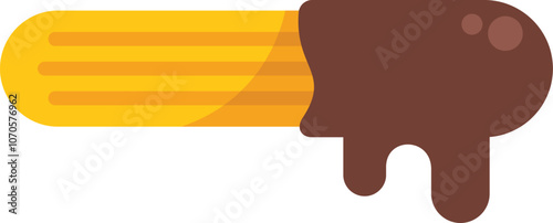 Minimalist vector illustration of a churro dipped in chocolate, isolated on a white background