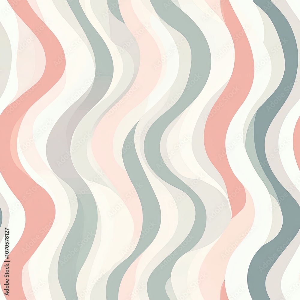 Abstract Pattern with Interlacing Wavy Lines in Pink, Gray, and White