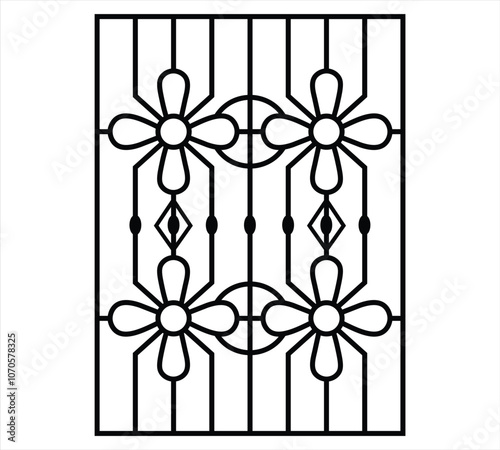 Iron steel window grill design silhouette vector