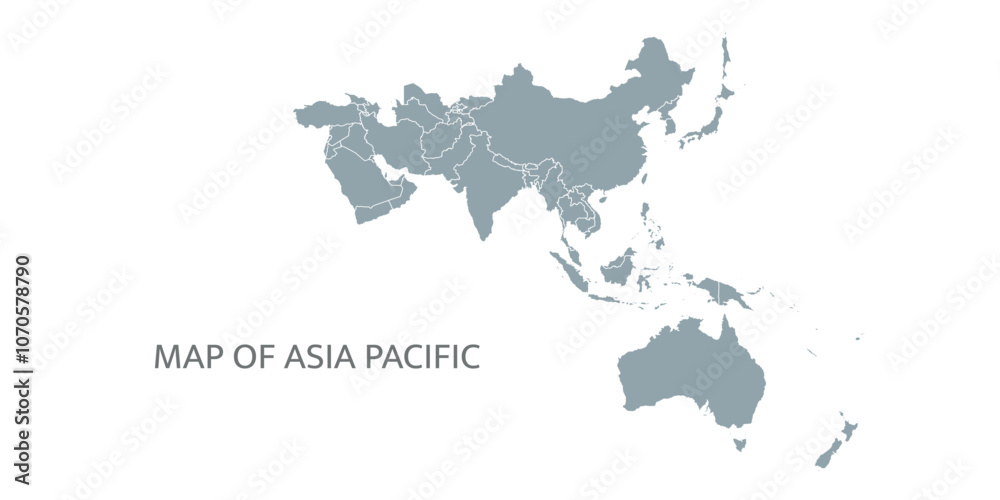 Fototapeta premium Detailed map of the Asia-Pacific region, highlighting countries
