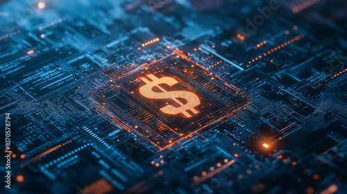 double exposure of modern digital design with financial dollar sign, Generative AI