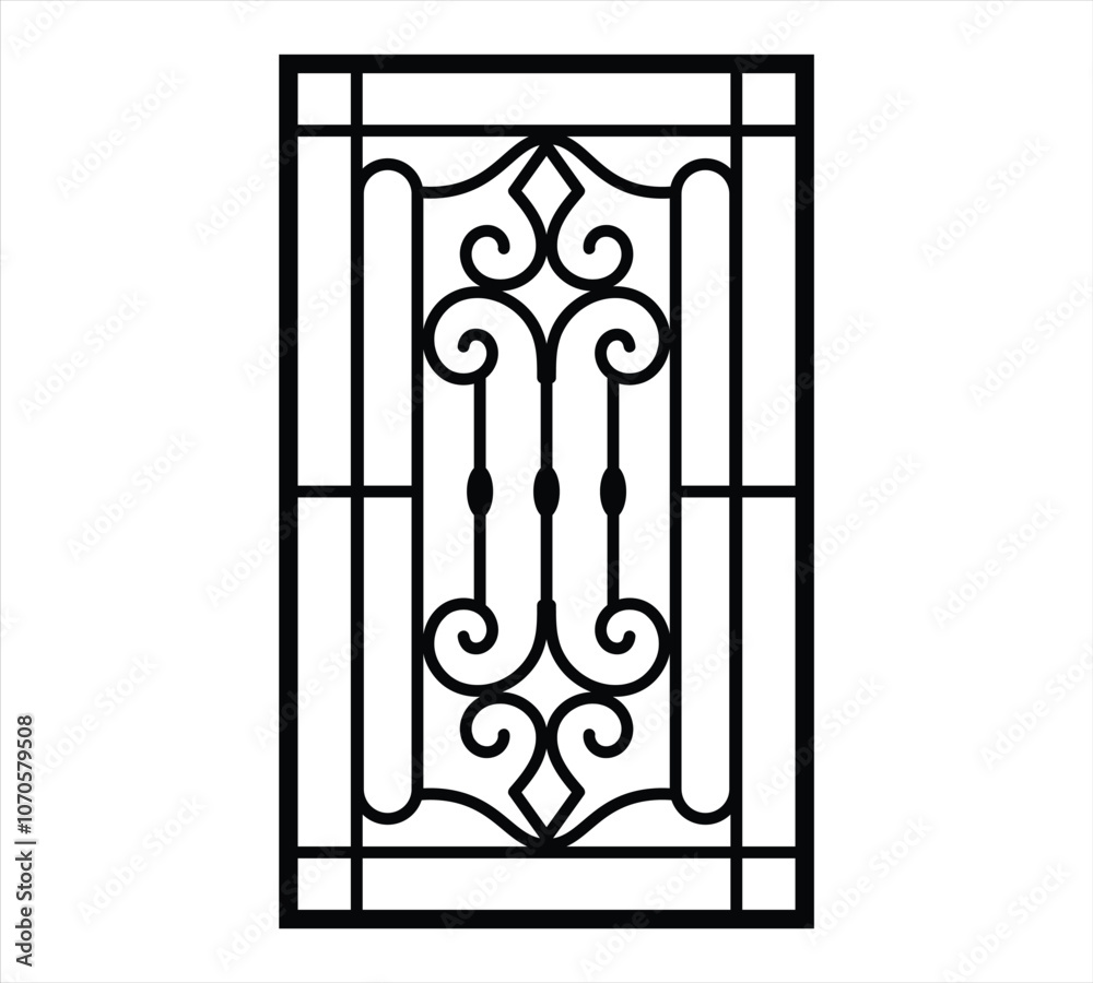 Iron steel window grill design silhouette vector Iron steel window grill design silhouette vector