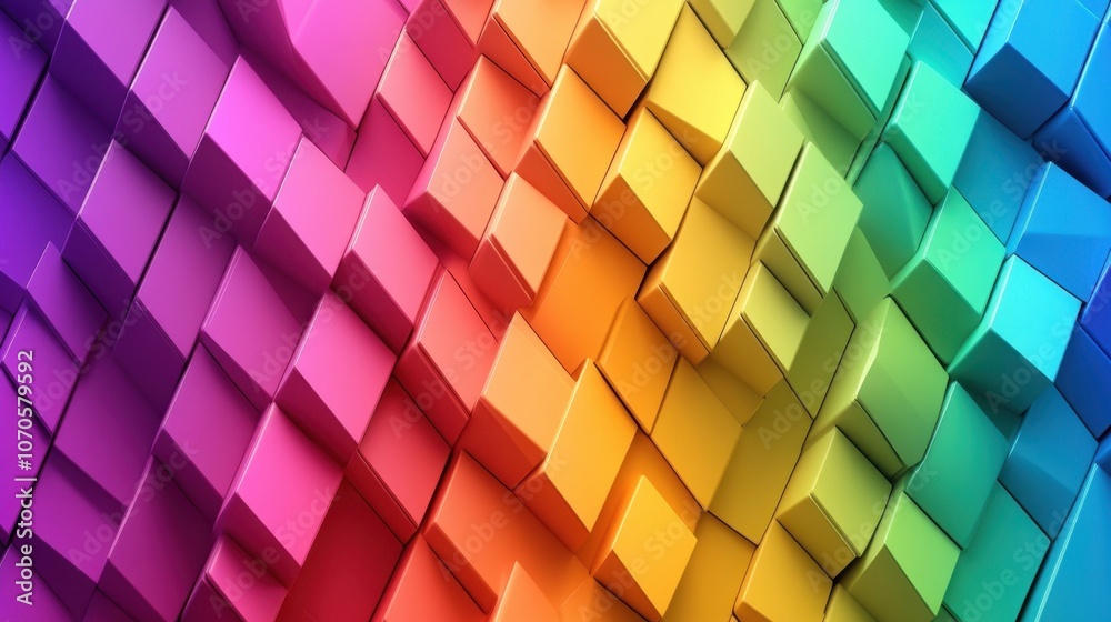 Colorful geometric pattern of stacked 3d cubes in rainbow spectrum for modern design Colorful geometric pattern of stacked 3d cubes in rainbow spectrum for modern design