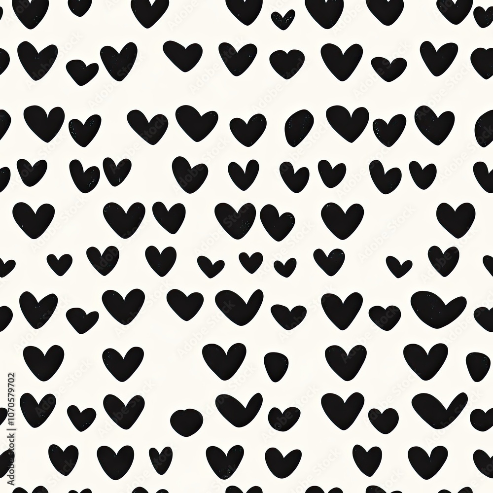Fototapeta premium Abstract Pattern of Black Hearts on a White Background