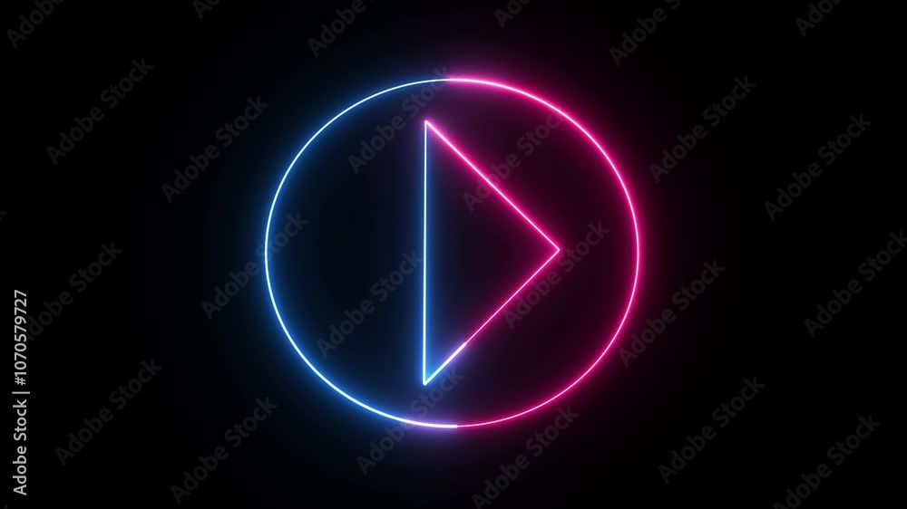 Neon line pause button. Abstract neon glowing Play button animation on dark background. Neon circular animation. Neon style press start icon, technology and music play and stop button animation. Neon line pause button. Abstract neon glowing Play button animation on dark background. Neon circular animation. Neon style press start icon, technology and music play and stop button animation.