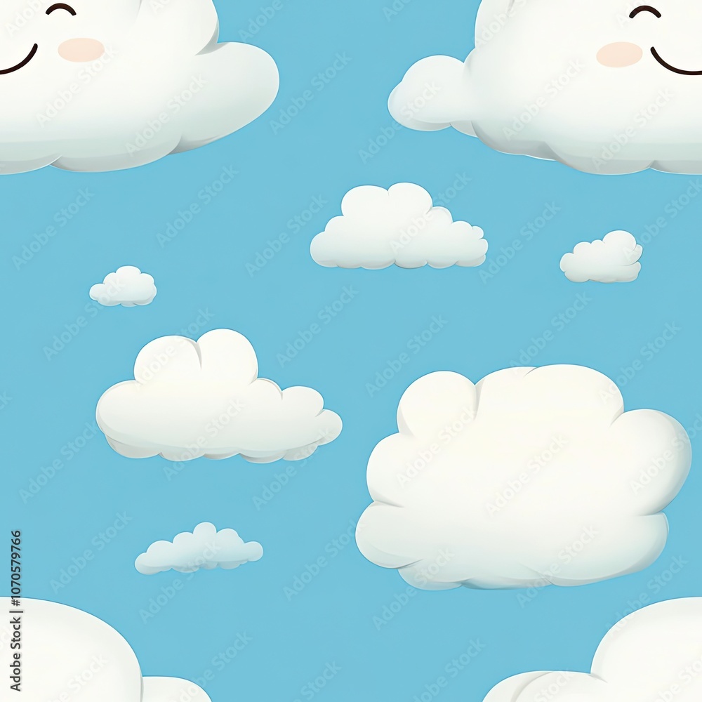 Seamless Pattern of Smiling White Clouds Against a Blue Sky Seamless Pattern of Smiling White Clouds Against a Blue Sky