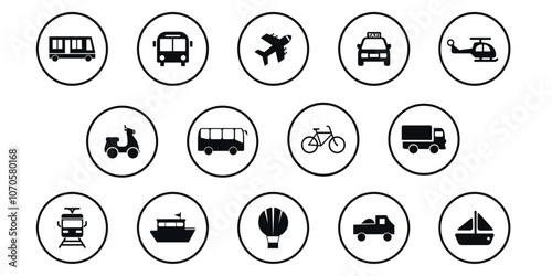 Large Set of Simple Transportation Icons in circles for Web Design