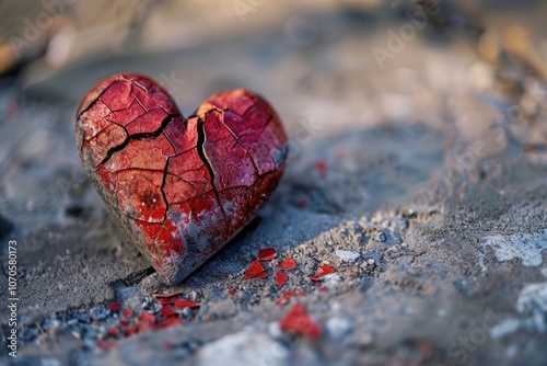 Pain Symbol. Broken Heart Shaped Icon Isolated on White Background photo