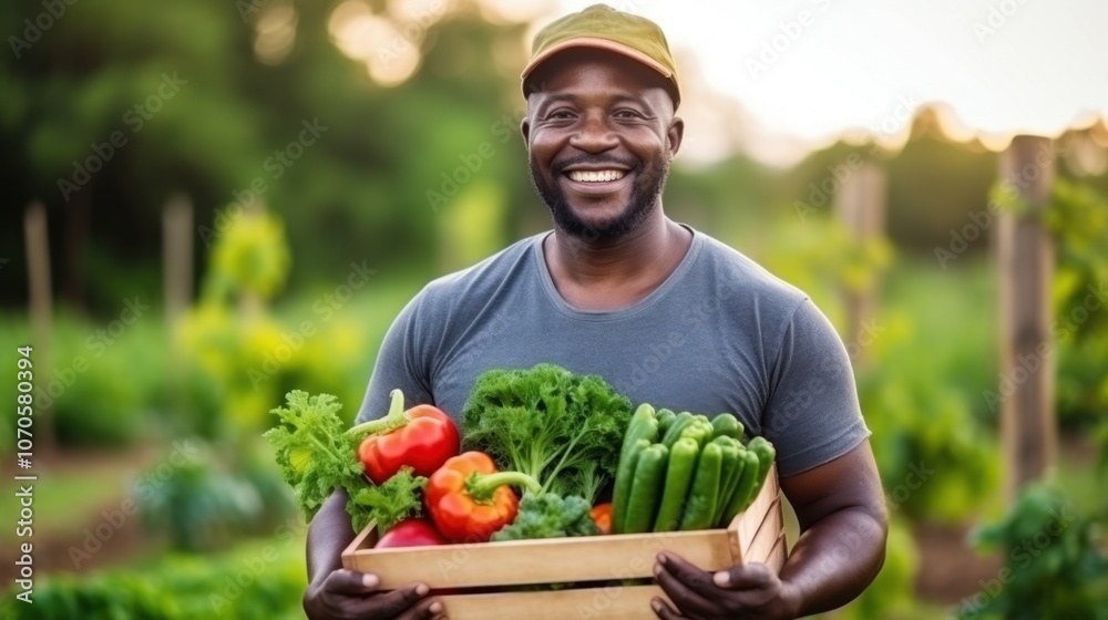 Happy farmer holding fresh vegetables in organic farm setting Farmers Day in Ghana Happy farmer holding fresh vegetables in organic farm setting Farmers Day in Ghana