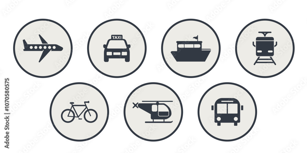 Large Set of Simple Transportation Icons in circles for Web Design