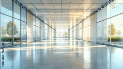 Wallpaper Mural Bright, modern hallway with large windows and polished floors. Torontodigital.ca