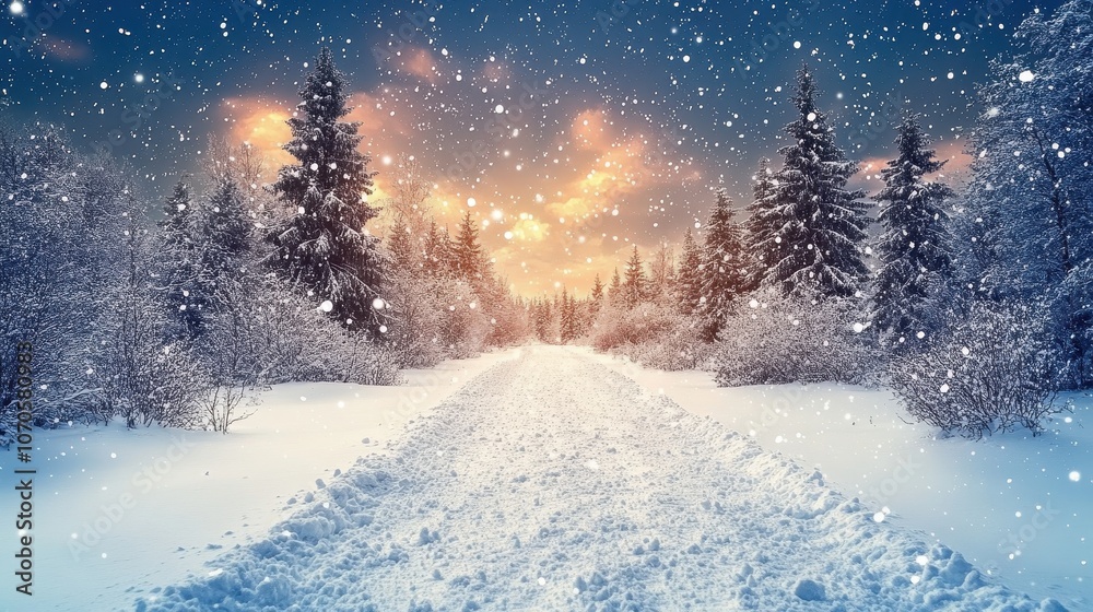 Enchanting Winter Landscape Under Northern Lights Enchanting Winter Landscape Under Northern Lights