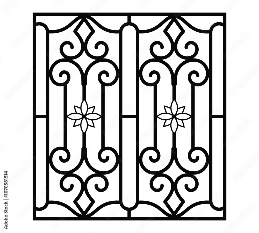 Iron steel window grill design silhouette vector Iron steel window grill design silhouette vector