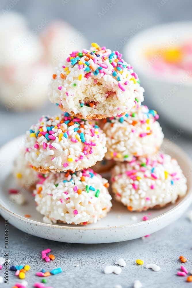 The Best No-Bake Haystack Cookies Colorful sprinkle-covered cookies on ceramic plate for festive celebrations