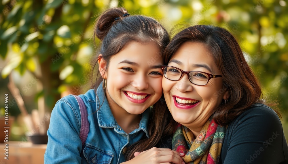 Mother and Daughter Share Joyful Smiles in Nature Mother and Daughter Share Joyful Smiles in Nature
