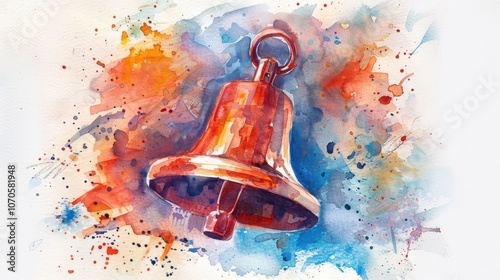 Vibrant watercolor art of a golden bell with splashes of color Ring a Bell Day