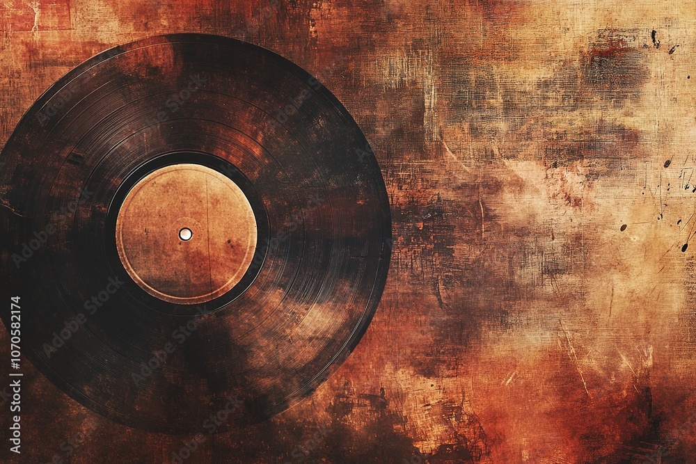 Obraz premium Vintage vinyl record on a textured, sepia-toned background, evoking a sense of nostalgia, retro music, and classic sound