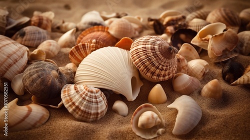 Collection of Seashells on Sandy Beach