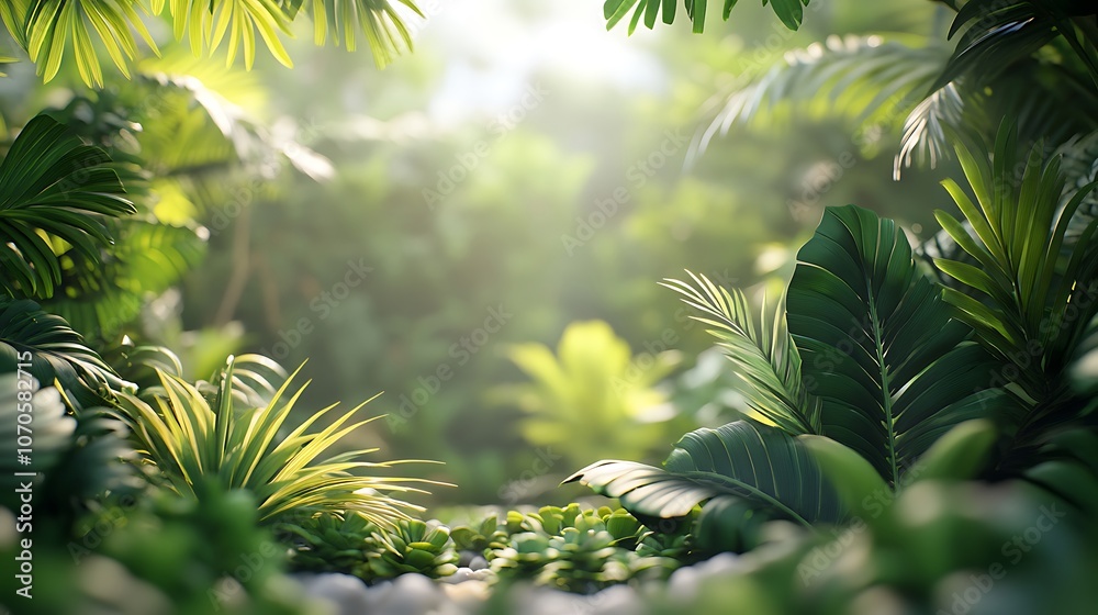Green foliage 3D 12.12 surrounded by tropical leaves Green foliage 3D 12.12 surrounded by tropical leaves