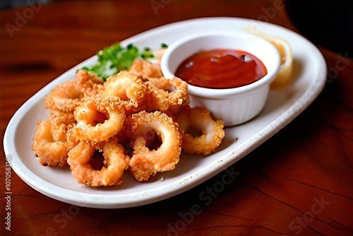 crunchy fried calamari a crispy fried calamari with a side of ta