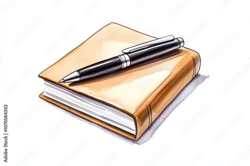 Elegant notebook with pen, perfect for writing and creativity, isolated on white background. Elegant notebook with pen, perfect for writing and creativity, isolated on white background.