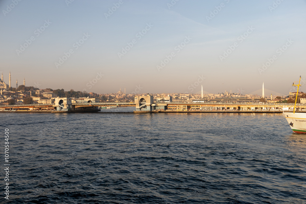 Istanbul, Turkey - November 2, 2024: Ferry on Istanbul. Beautiful Istanbul bosphorus landscape. Istanbul, Turkey Istanbul, Turkey - November 2, 2024: Ferry on Istanbul. Beautiful Istanbul bosphorus landscape. Istanbul, Turkey