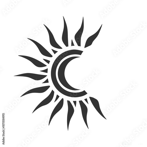 Celestial Sun Moon Silhouette Vector Design.