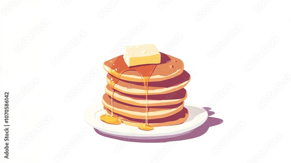 a 2D cartoon illustration of a stack of pancakes with syrup and butter, breakfast delight, white background--ar 16:9 a 2D cartoon illustration of a stack of pancakes with syrup and butter, breakfast delight, white background--ar 16:9