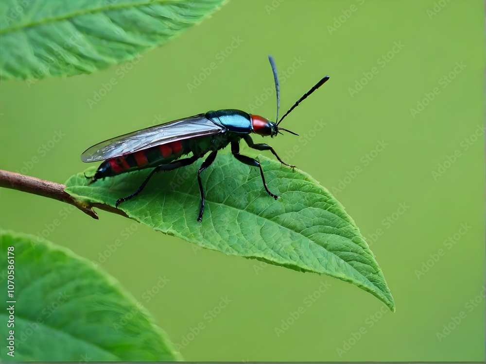 Metallic Insect on Leaf with Green Background Metallic Insect on Leaf with Green Background