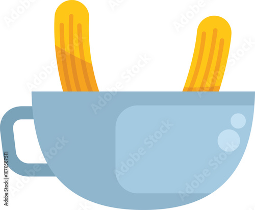 Two churros are being dipped into a cup of hot chocolate, a classic spanish treat