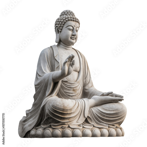 statue of buddha made grey concrete side view photo