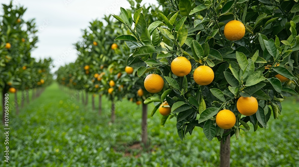Bright Orange Grove in Early Spring Landscape Bright Orange Grove in Early Spring Landscape
