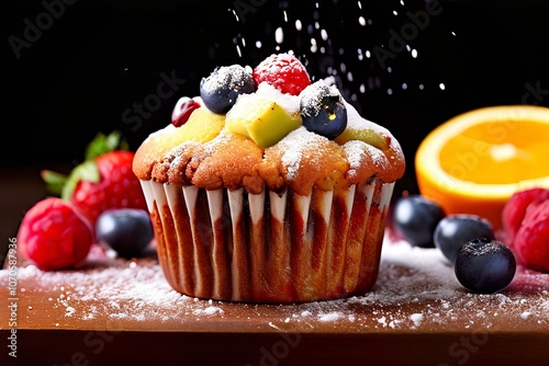 fresh fruit muffin a moist flavorful muffin made with fresh frui photo