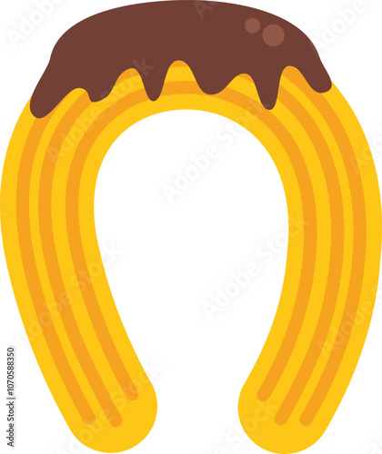 This vector illustration features a churro, a popular spanish dessert, covered in delicious, dripping chocolate topping