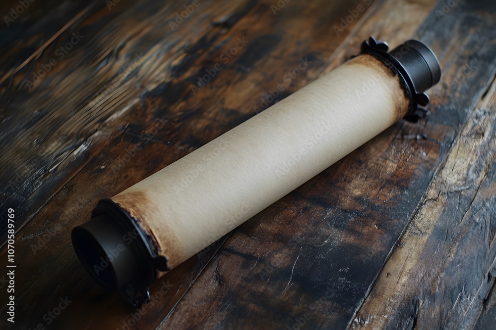 Fototapeta premium An Open Blank Scroll on Wooden Table 