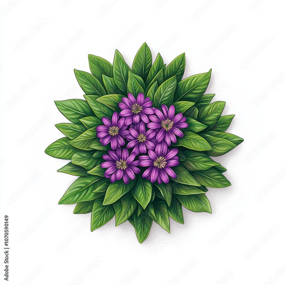 Vibrant flowers surrounded by lush green leaves on a white background. Vibrant flowers surrounded by lush green leaves on a white background.