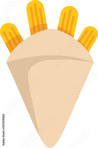 Four churros standing upright in a paper cone, a classic street food treat