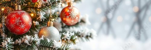 Shiny Christmas tree covered in snow inside a snow globe decoration, decoration, tree